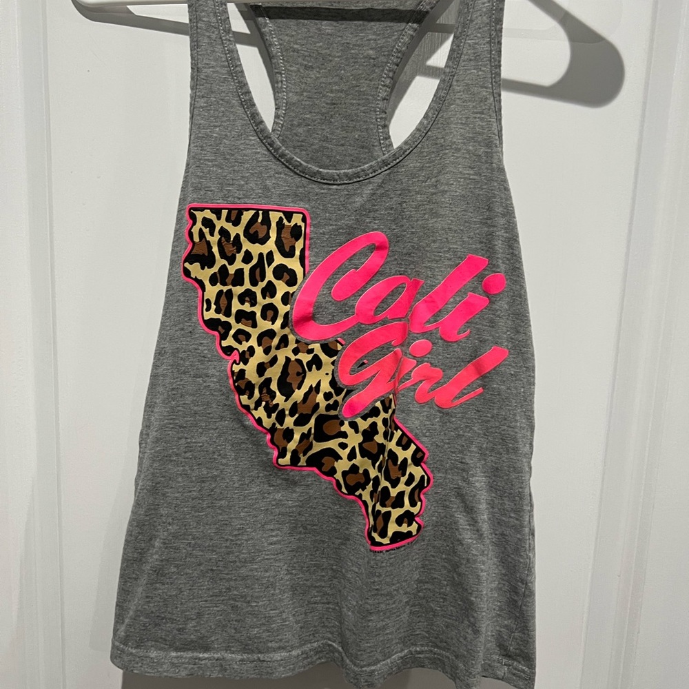 California Republic Leopard Map Design Tank Top, Sz S